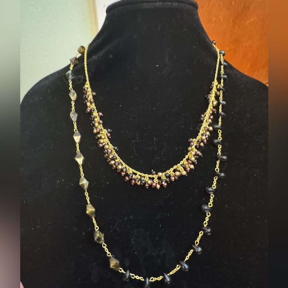 ✨ Talbots Statement Necklace NWT – Layered Gold Tone, Mixed Glass Beads